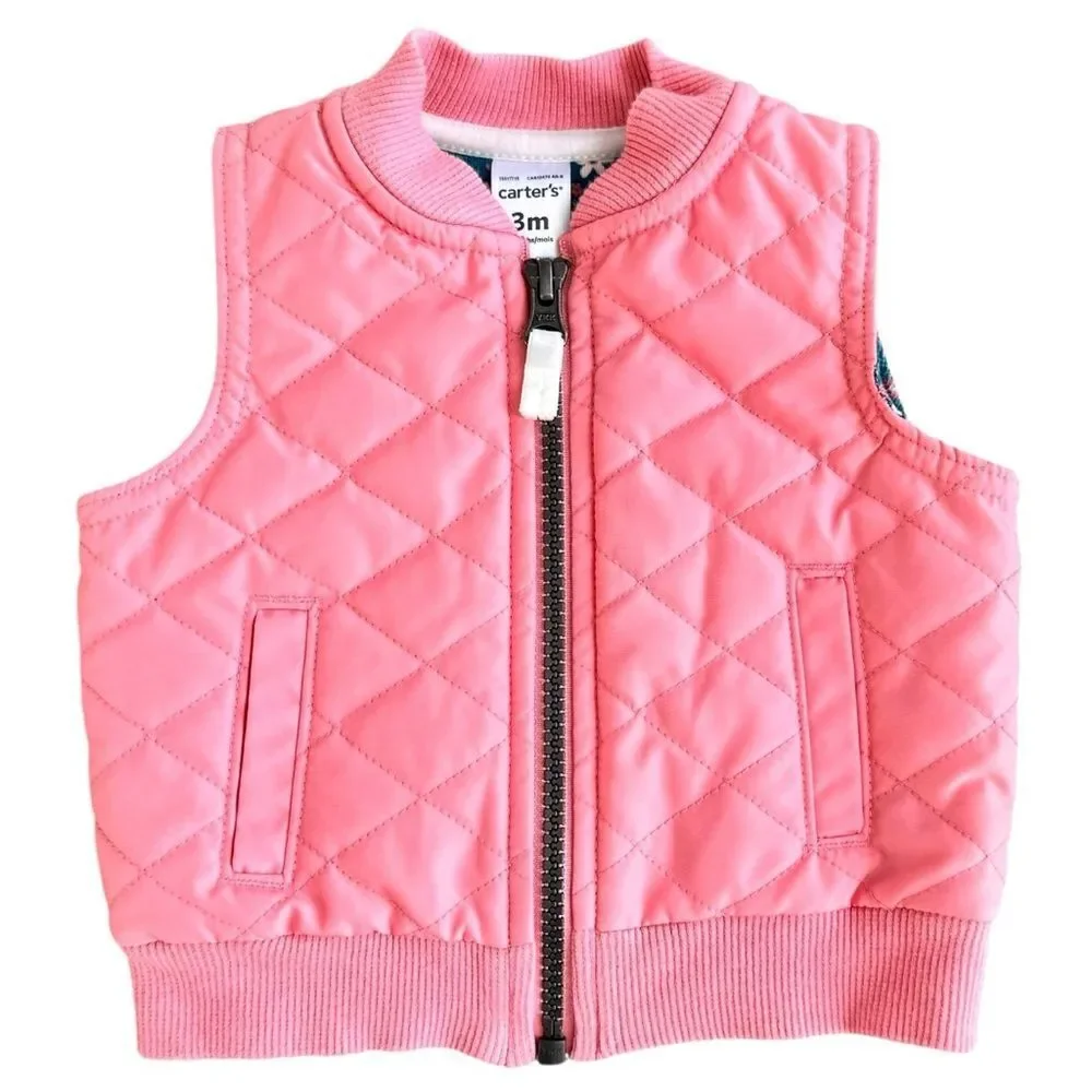Carter’s Baby Girls Pink Zip Front Floral Print Cotton Lined Vest. 3 Months.